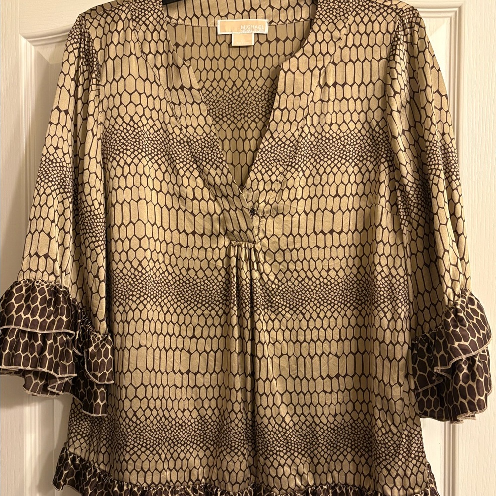 Michael Kors Tan and Brown Patterned Blouse